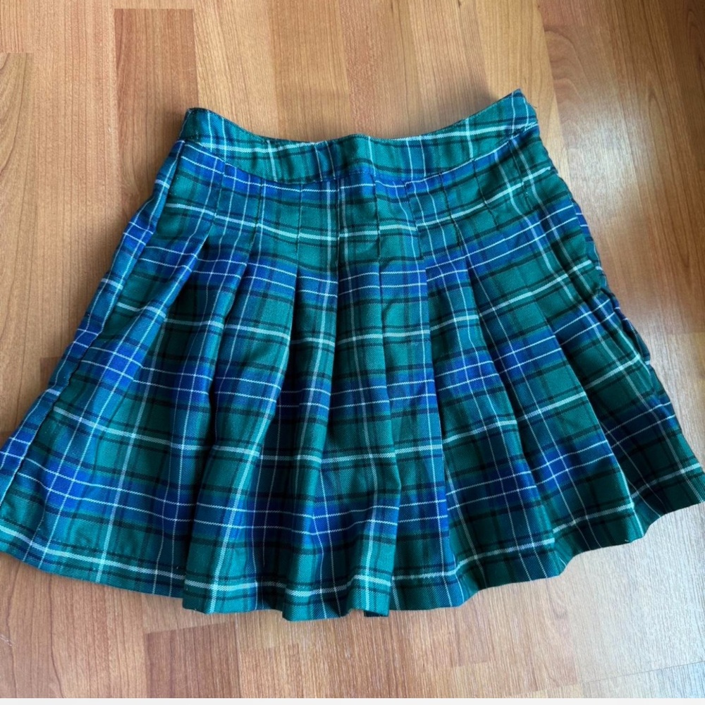Forever 21 Green and Blue Plaid A-Line Skirt